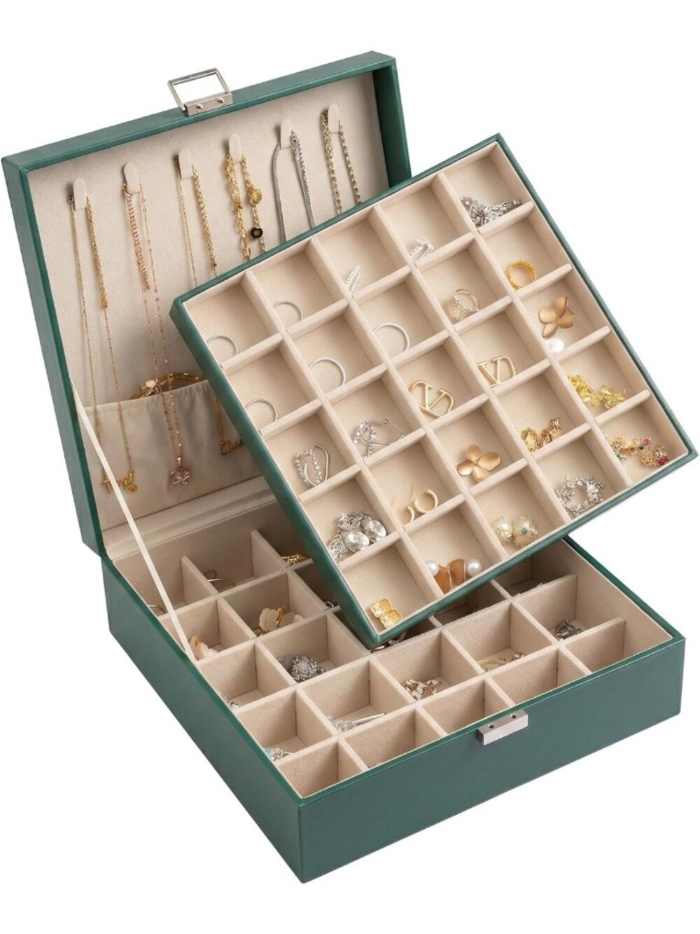 50-Grid Earring Organizer & 2-Layer Jewelry Box for Women - Stylish Storage